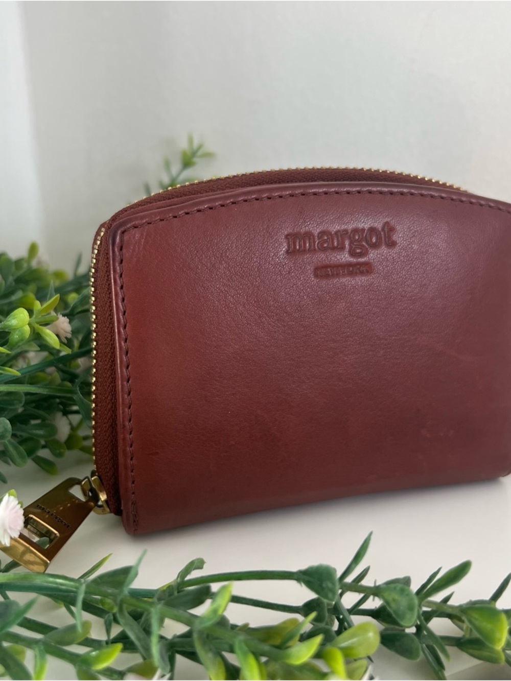 New Margot Genuine Leather Oxblood Brandy Compact Multi Functional Wallet